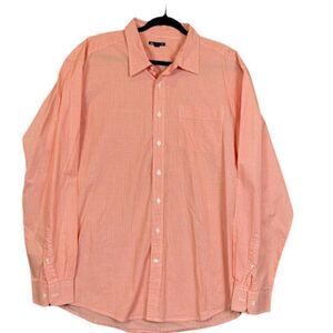 Gap Men's Button Front Dress Shirt Orange White Gingham Check Cotton‎ Size XXL
